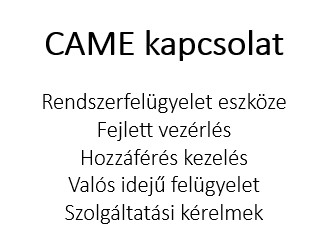 CAME kapcsolat rendszerfelügyelet eszköze fejlett vezérlés hozzáférés kezelés valós idejű felügyelet szolgáltatási kérelmek